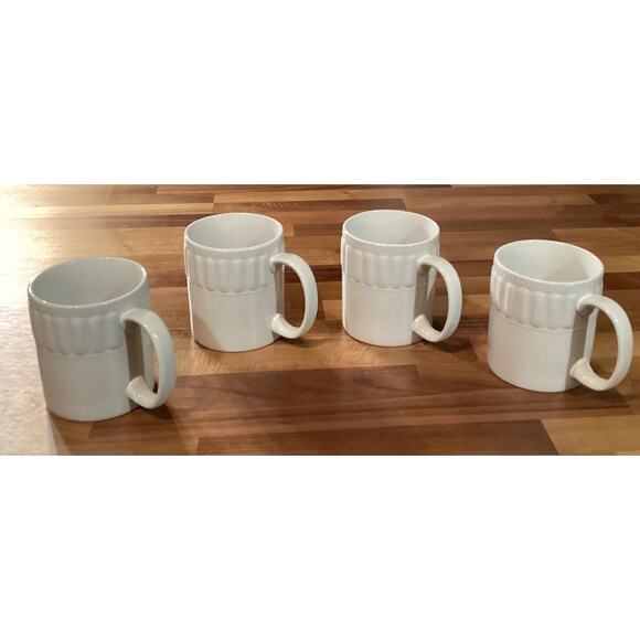 Set Of 4 Pfaltzgraff SPARTA Mug Ceramic White Coffee Cups Embossed Design - Picture 8 of 10